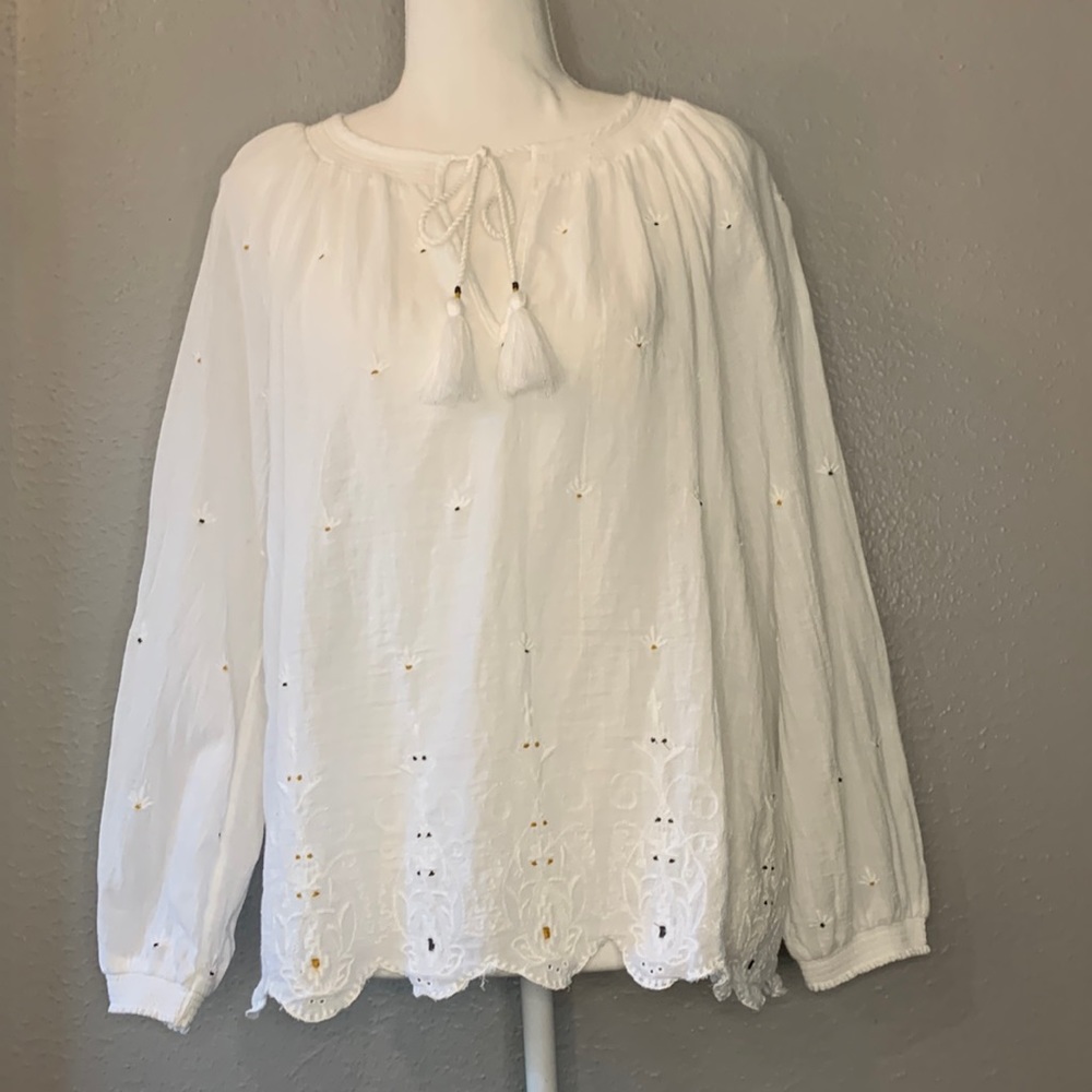 Lucky Brand Smocked Floral Peasant Boho Blouse